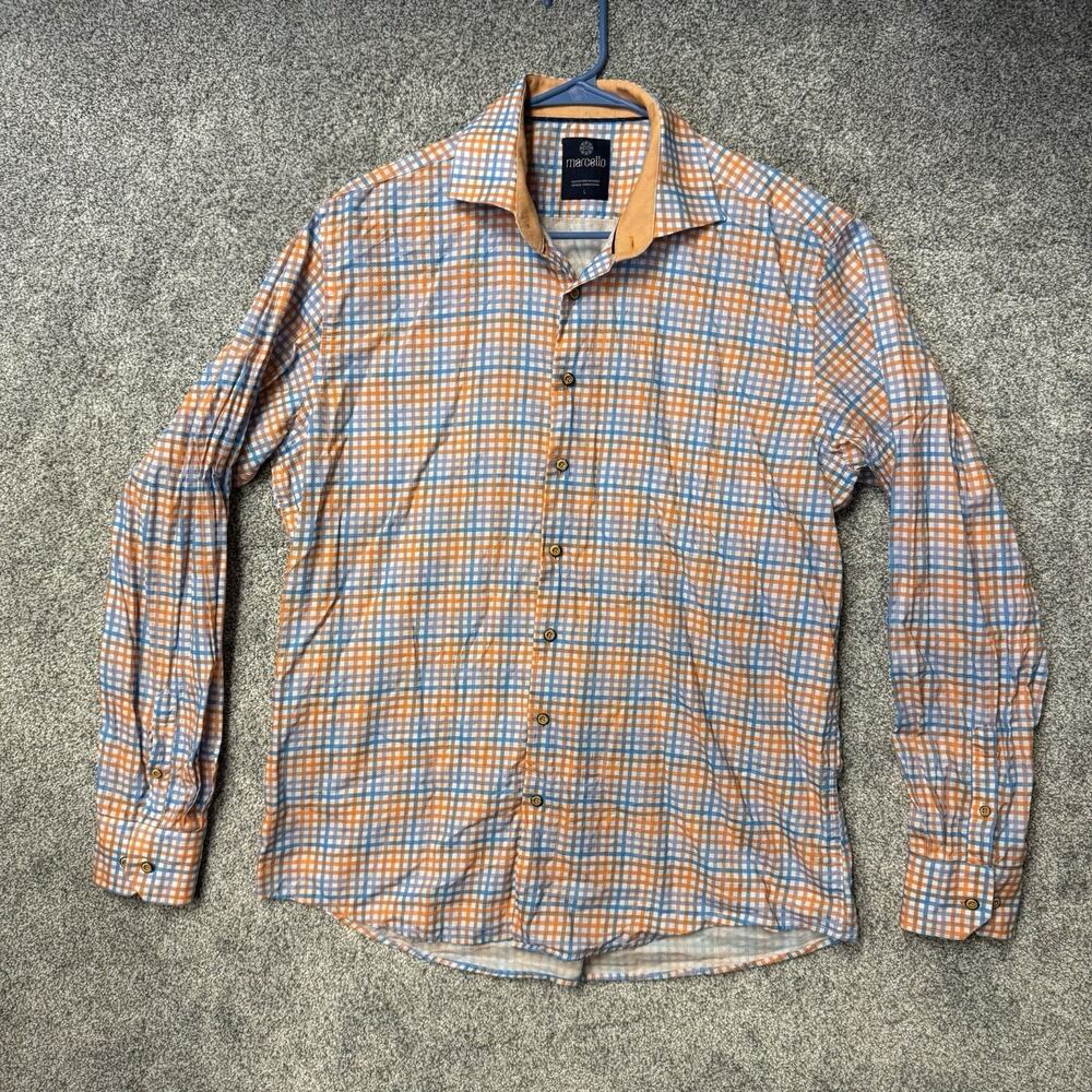 Marcello Button Up Shirt Sz L Plaid Check Preppy Business Casual Old Money Fall